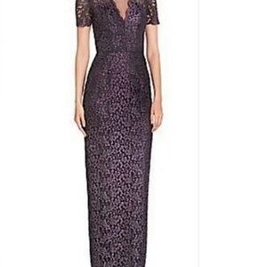 Theia Long Sleeve Purple Lace Dress